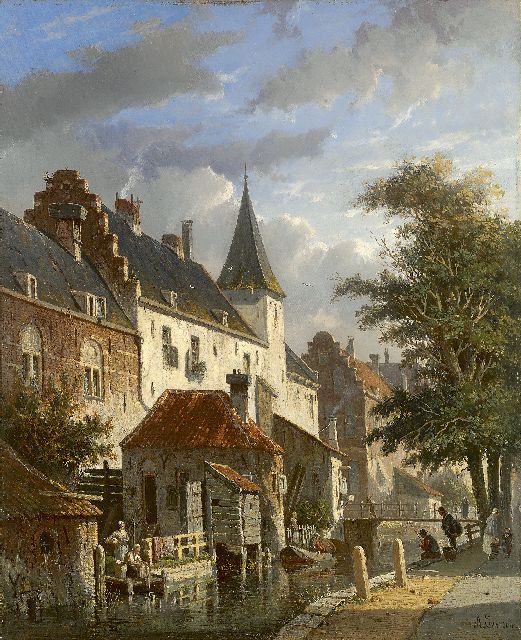 Adrianus Eversen | Fantasiegezicht op de Muurhuizen en de Zuidsingel, Amersfoort, olieverf op doek, 44,0 x 36,2 cm, gesigneerd r.o.