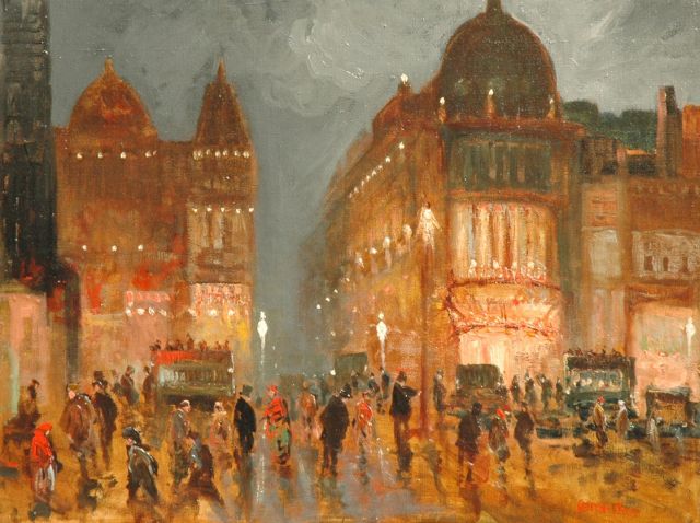 Marston | Een drukke straat in Londen bij nacht, olieverf op doek, 38,2 x 51,1 cm, gesigneerd r.o.
