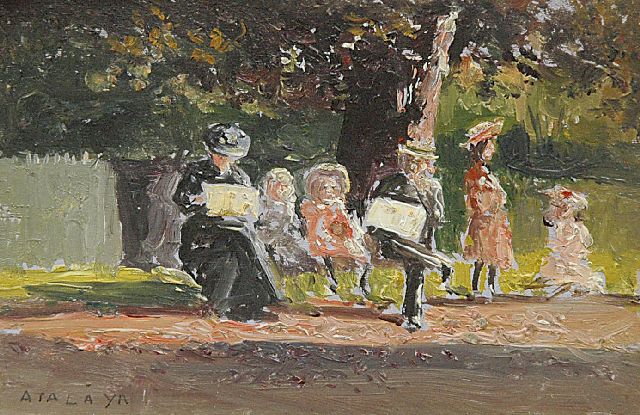 Enrique Atalaya González | Jardin du Ranelagh, Parijs, olieverf op papier, 7,4 x 10,9 cm, gesigneerd l.o. en verso gedateerd 7-10-06 op visitekaartje