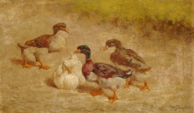 William Baptiste Baird | Eenden, olieverf op paneel, 11,9 x 20,3 cm, gesigneerd r.o.