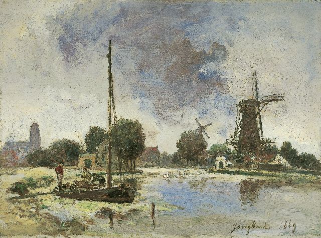 Johan Barthold Jongkind | De Schie bij Rotterdam, olieverf op doek, 23,8 x 32,4 cm, gesigneerd r.o. en gedateerd 1869