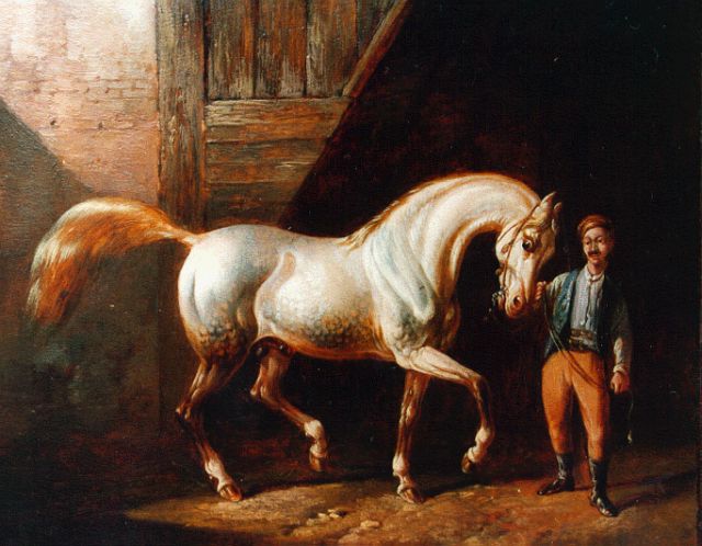 Albertus Verhoesen | Arabische hengst, olieverf op paneel, 19,1 x 23,3 cm, gesigneerd l.o. en gedateerd 1866