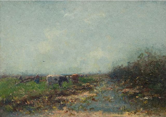 Aris Knikker | Melktijd, olieverf op doek, 30,8 x 43,5 cm, gesigneerd r.o.