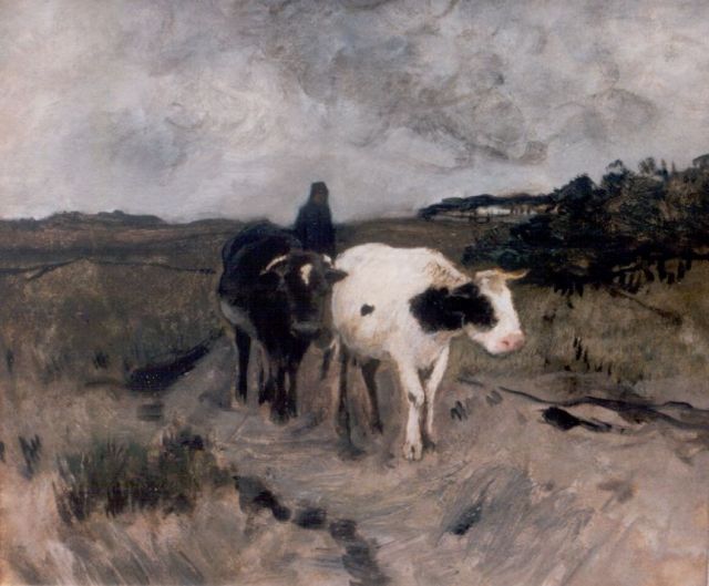 Anton Mauve | Boer met span ossen, pastel en aquarel op papier, 39,7 x 47,2 cm