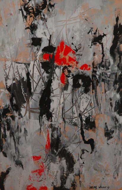 Willy Boers | Vreemde processie, gouache op papier, 48,8 x 31,9 cm, gesigneerd r.o. en gedateerd '57