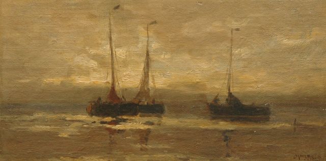 Willem Johannes Schütz | Hoogaarzen bij nacht op de schorren, Zeeland, olieverf op doek op paneel, 13,7 x 26,7 cm, gesigneerd r.o.