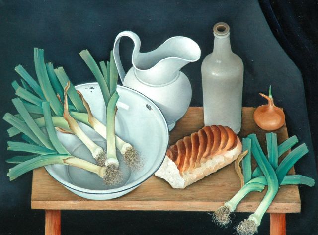 Willy Boers | Stilleven met prei, olieverf op doek, 60,1 x 80,0 cm, gesigneerd r.o. en verso en gedateerd 1933 r.o. en verso