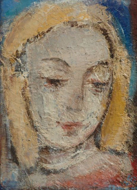 Jaap Nanninga | Meisjeskopje, olieverf op board, 40,4 x 29,7 cm, gesigneerd r.o. en gedateerd '43