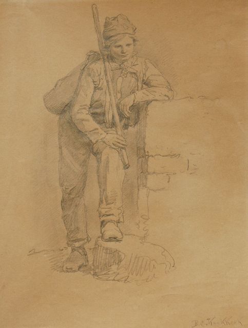 Barend Cornelis Koekkoek | Jonge handwerksgezel, potlood op papier, 21,5 x 16,5 cm, gesigneerd r.o.