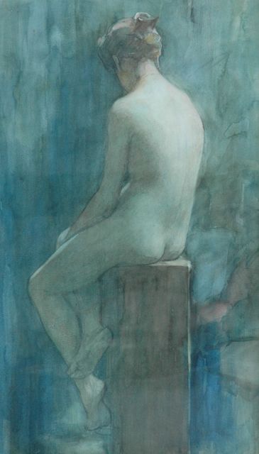 Nicolaas van der Waay | Een jong model, krijt en aquarel op papier, 62,8 x 37,1 cm, gesigneerd l.o. (vaag)