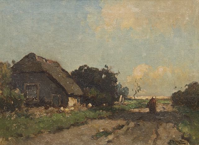 Aris Knikker | Boerin bij boerderij, olieverf op doek, 30,2 x 40,5 cm, gesigneerd r.o. gesigneerd met pseudoniem 'W. Markestein'