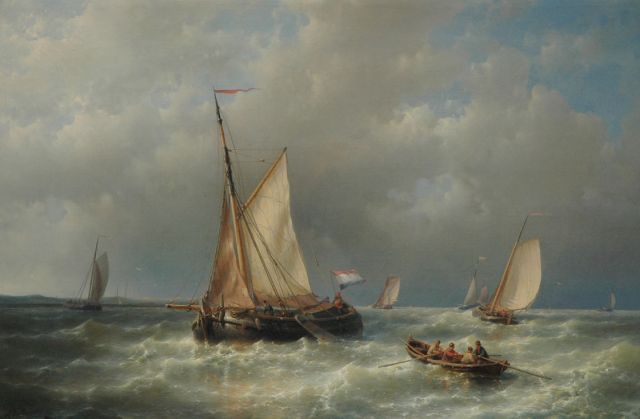 Abraham Hulk | Storm op zee met schepen, olieverf op doek, 60,3 x 90,3 cm, gesigneerd l.o.