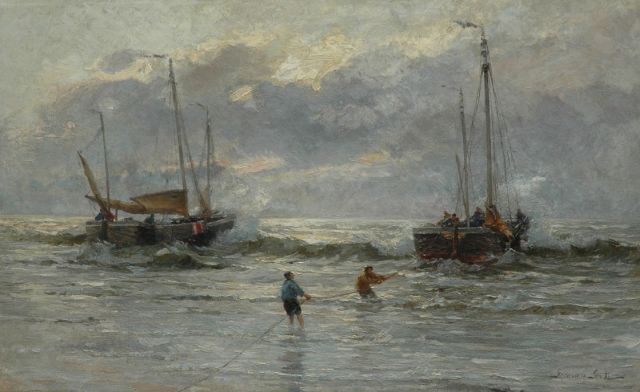 German Grobe | Binnenkomst van de vloot, Katwijk, olieverf op doek, 82,2 x 130,4 cm, gesigneerd r.o.