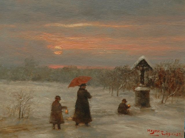 Rolf Dieter Meyer-Wiegand | Winteravond bij een kapelletje, olieverf op paneel, 13,0 x 17,0 cm, gesigneerd r.o.