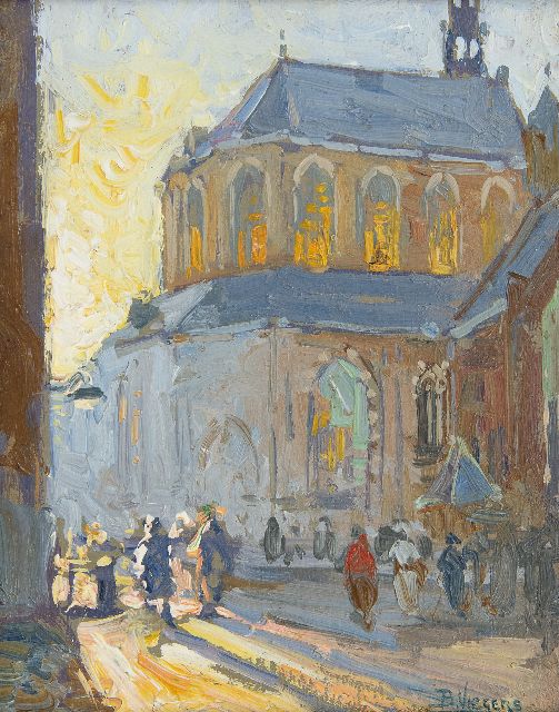 Ben Viegers | Achter de Grote Kerk, Den Haag, olieverf op papier op paneel, 18,2 x 14,5 cm, gesigneerd r.o.