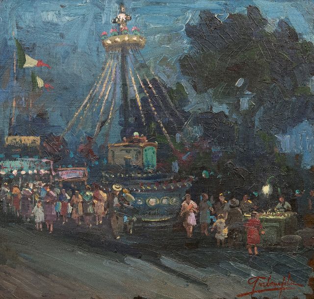 Felice Giordano | Draaimolen bij avond, olieverf op doek op board, 47,8 x 50,8 cm, gesigneerd r.o.