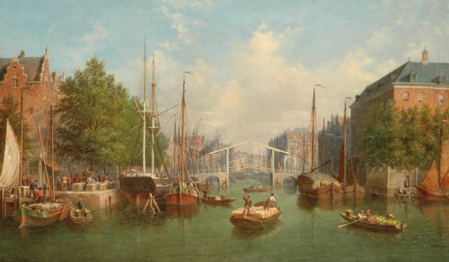 Andries Scheerboom | Grachtengezicht (Amsterdam), olieverf op doek, 76,0 x 126,6 cm, gesigneerd l.o.