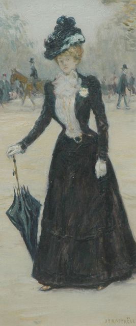Jean-François Raffaëlli | In het Bois de Boulogne, olieverf op paneel, 22,9 x 10,4 cm, gesigneerd r.o.