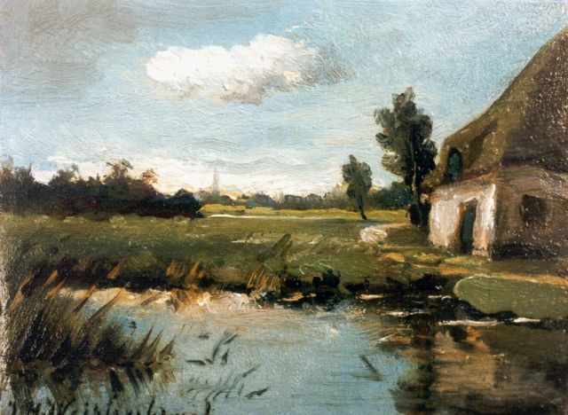 Jan Hendrik Weissenbruch | Plasgezicht, olieverf op paneel, 7,0 x 9,2 cm, gesigneerd l.o.