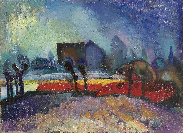 Herman Kruyder | Bollenveldjes, olieverf op doek, 41,9 x 56,3 cm, gesigneerd r.o. en te dateren ca. 1920