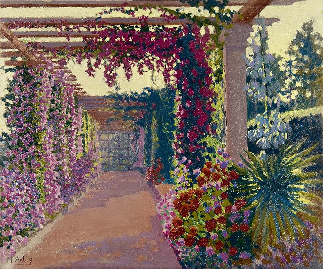 Mathilde Arbey | Pergola in de avondzon, l'Estérelle, olieverf op paneel, 45,5 x 54,9 cm, gesigneerd l.o.
