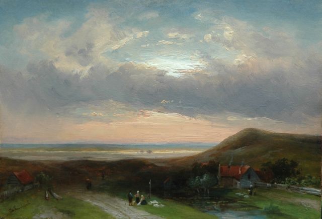 Charles Leickert | Een zomeravond in de duinen, olieverf op paneel, 23,7 x 33,0 cm, gesigneerd l.o.