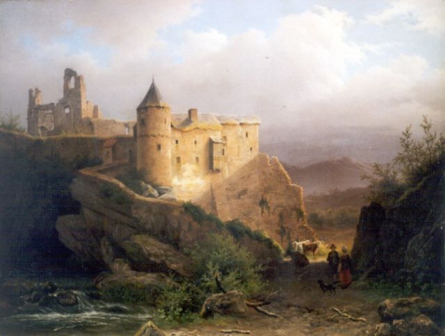 Louwrens Hanedoes | Reizigers in Duits heuvellandschap, olieverf op paneel, 33,0 x 43,3 cm, gesigneerd r.o. en gedateerd '46