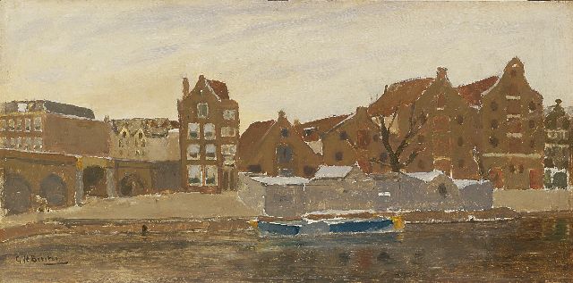 George Hendrik Breitner | De Teertuinen op het Bickerseiland, Amsterdam (uitzicht vanuit het atelier van de schilder), olieverfschets op paneel, 22,2 x 45,3 cm, gesigneerd l.o. en te dateren 1902-1905