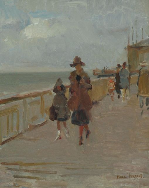 Isaac Israels | 't Frisse vroege voorjaar op de Scheveningse pier, olieverf op doek, 50,3 x 40,0 cm, gesigneerd r.o.