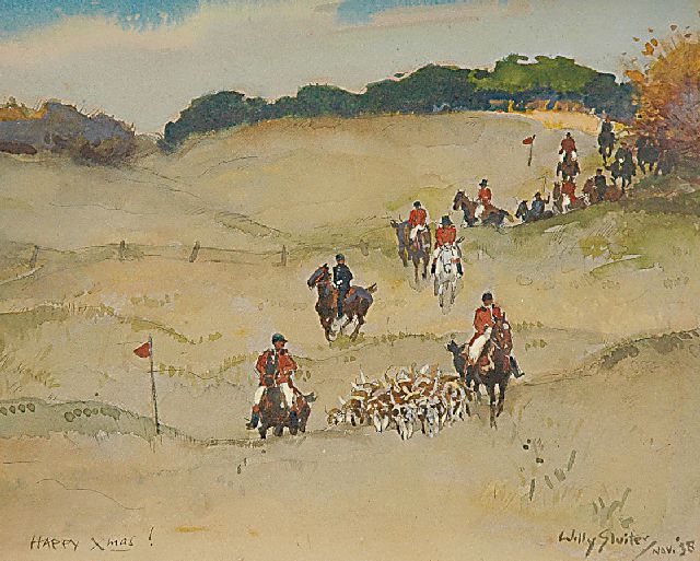 Willy Sluiter | De vossenjacht, aquarel op papier, 22,8 x 25,3 cm, gesigneerd r.o. en gedateerd nov. '38