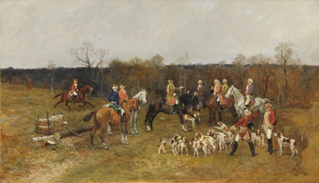 Antoni Piotrowski | Het begin van de jacht, olieverf op doek, 55,0 x 92,3 cm, gesigneerd m.o. 'A. Piotrowski' en gedateerd '1880 Paris'