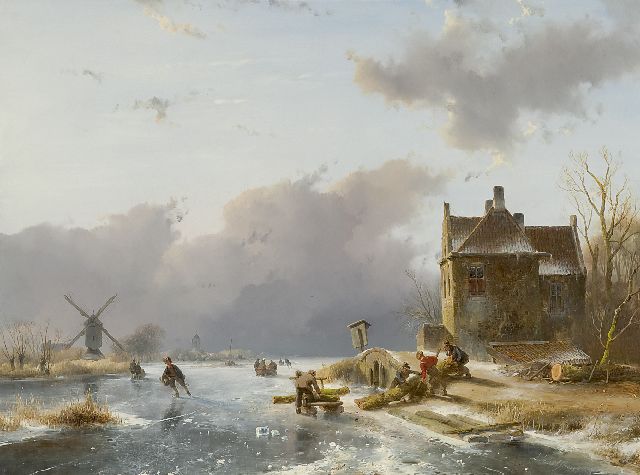 Andreas Schelfhout | Winterlandschap met schaatsers, olieverf op paneel, 41,0 x 54,0 cm, gesigneerd r.o. en gedateerd 1841