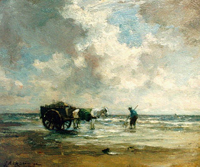 Johannes Evert Akkeringa | Schelpenvissers, olieverf op paneel, 19,2 x 23,2 cm, gesigneerd l.o.