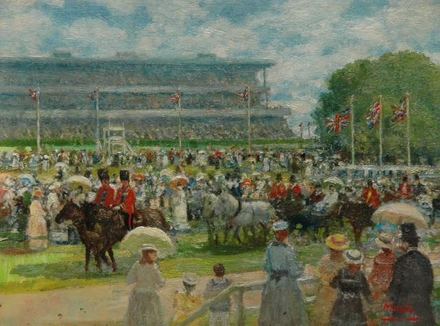 Rolf Dieter Meyer-Wiegand | Op de renbaan (Ascot), olieverf op doek, 18,0 x 23,8 cm, gesigneerd r.o.