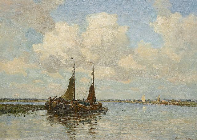 Bernard van Beek | Schepen voor anker op de Wijde Blick bij Kortenhoef, olieverf op doek, 50,3 x 70,2 cm, gesigneerd r.o.