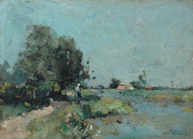Aris Knikker | Polderslootje in de zomer, olieverf op paneel, 18,1 x 25,2 cm, gesigneerd r.o.