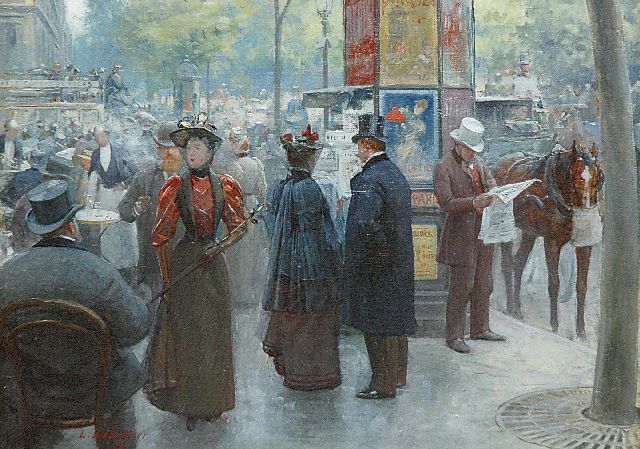 Louis Rémy Sabattier | Op de Boulevard des Champs Elysées, Parijs, olieverf op paneel, 22,1 x 30,4 cm, gesigneerd l.o. en gedateerd '92