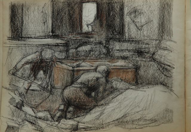 Louis Heijmans | Schetsboek met tekeningen van de ijzergieterij Boddaert, krijt op papier, 23,3 x 31,0 cm, te dateren ca. 1922