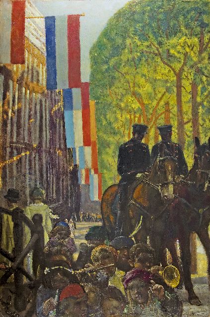 Gerard Westermann | Koninginnedag op de gracht, olieverf op board, 188,1 x 127,9 cm, gesigneerd r.o en gedateerd '35