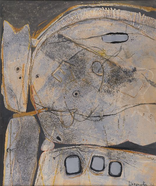 Jaap Wagemaker | Compositie, gemengde techniek op papier, 73,3 x 61,8 cm, gesigneerd r.o en verso en gedateerd '64 r.o. en verso