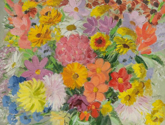 Germ de Jong | Zomerbloemen, olieverf op doek, 47,3 x 62,4 cm, gesigneerd r.o