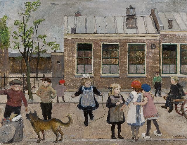 Harm Kamerlingh Onnes | Dorpsschool, Oegstgeest, olieverf op paneel, 48,1 x 61,0 cm, gesigneerd l.o. met monogram en gedateerd '30