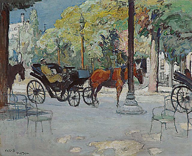 Pol Dom | Wachtende rijtuigen, Parijs, olieverf op board, 48,6 x 60,2 cm, gesigneerd l.o.
