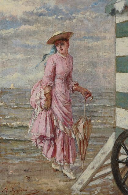 Albert Roosenboom | Bij de badkoets, olieverf op doek, 36,3 x 24,2 cm, gesigneerd l.o. en verso gedateerd 1888