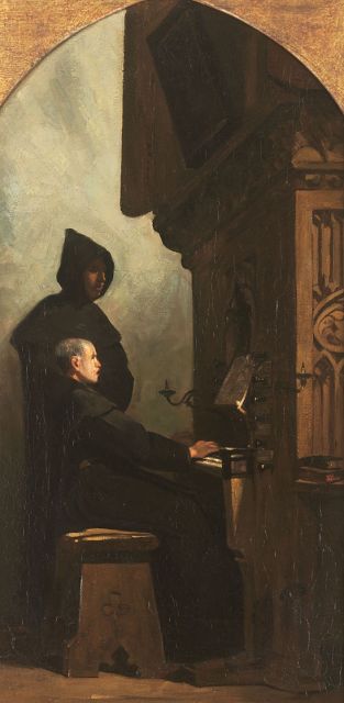 Johannes Bosboom | Te Deum Laudamus, olieverf op doek, 78,4 x 39,9 cm, gesigneerd r.o.