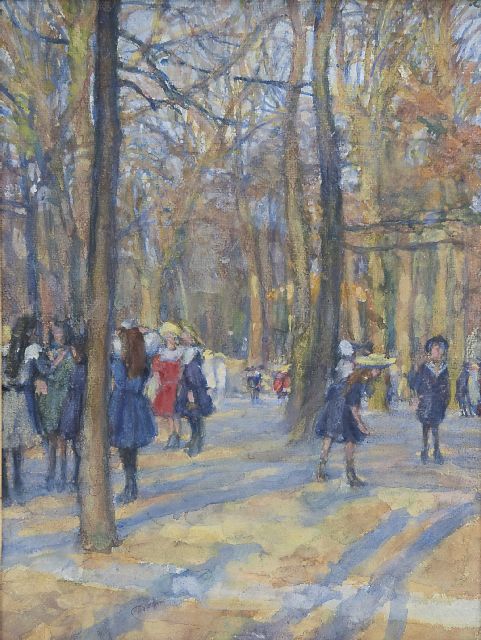 Erich Büttner | Kinderen in de dierentuin, Berlijn, aquarel op papier, 34,0 x 25,5 cm, gesigneerd l.o., en verso met monogram en gedateerd '09