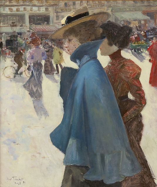Louis Abel-Truchet | Elegante vrouwen wandelend in Parijs, olieverf op doek, 55,0 x 46,0 cm, gesigneerd l.o. en gedateerd 'Paris' '99