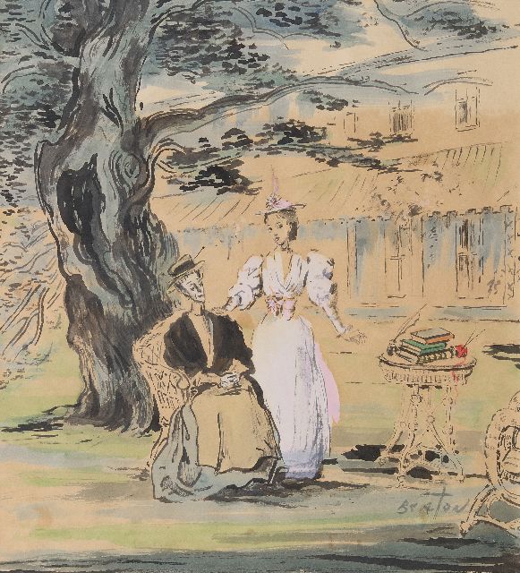 Cecil Walter Hardy Beaton | Scène uit het toneelstuk The Importance of being Earnest: Miss Prism en Cecily, Oost-Indische inkt en aquarel op papier, 46,5 x 49,5 cm, gesigneerd r.o.
