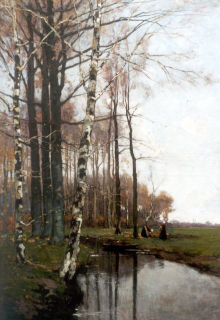 Paul Bodifée | Boerinnen bij een beek langs een bosrand, olieverf op doek, 130,0 x 90,0 cm, gesigneerd l.o. en gedateerd '96