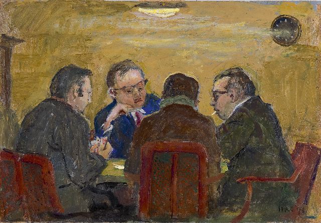 Harm Kamerlingh Onnes | Kaartspelers, olieverf op board, 24,2 x 35,5 cm, gesigneerd r.o. met monogram en gedateerd '70